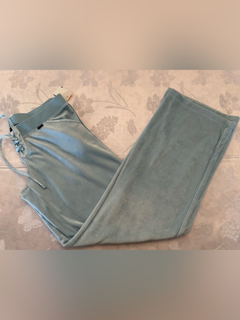 NWT BCBG Max Azria Blue Velour Lace Up Flare Pants Y2K